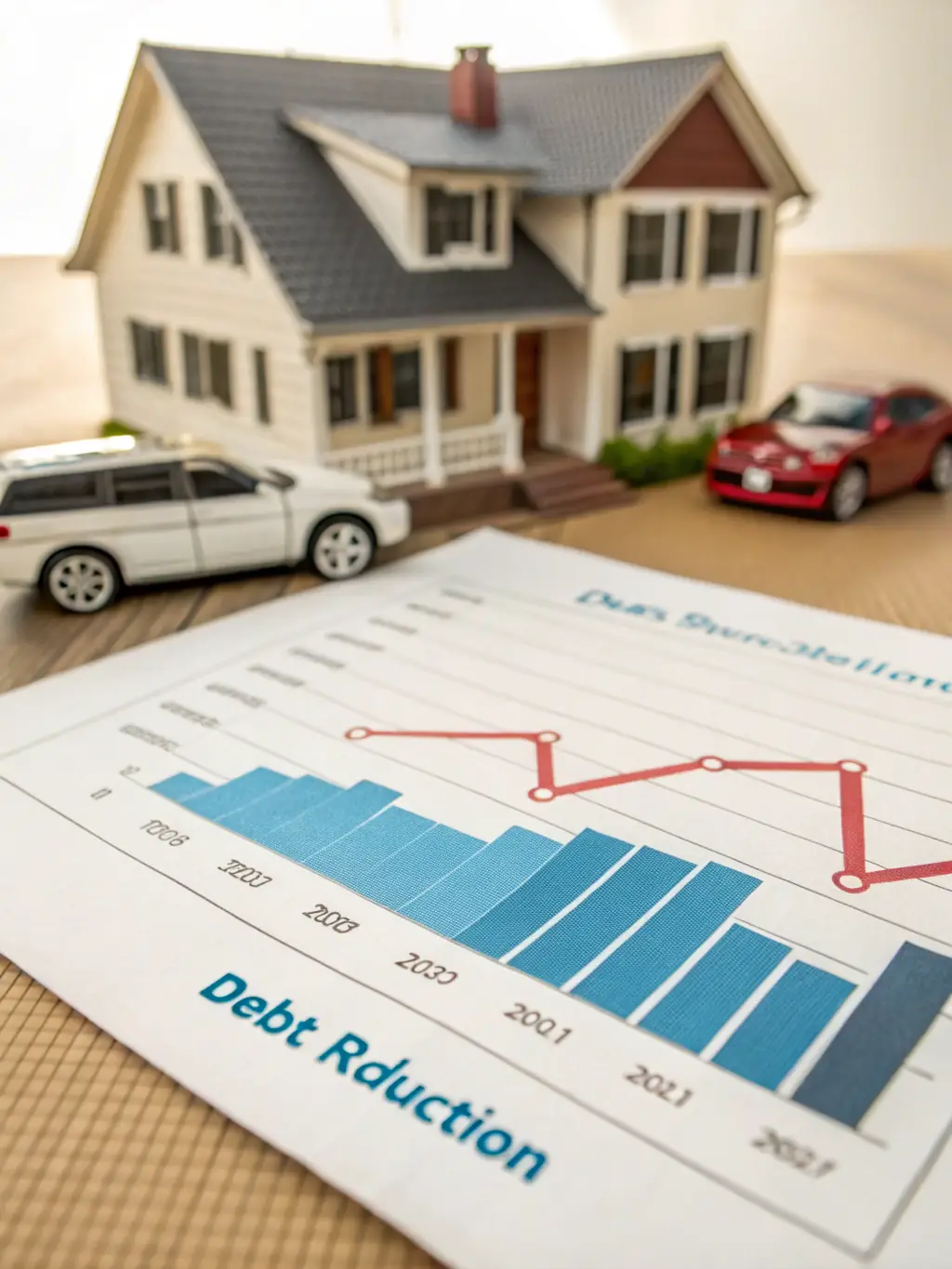 A graph showing a decreasing debt line over time, symbolizing financial freedom.
